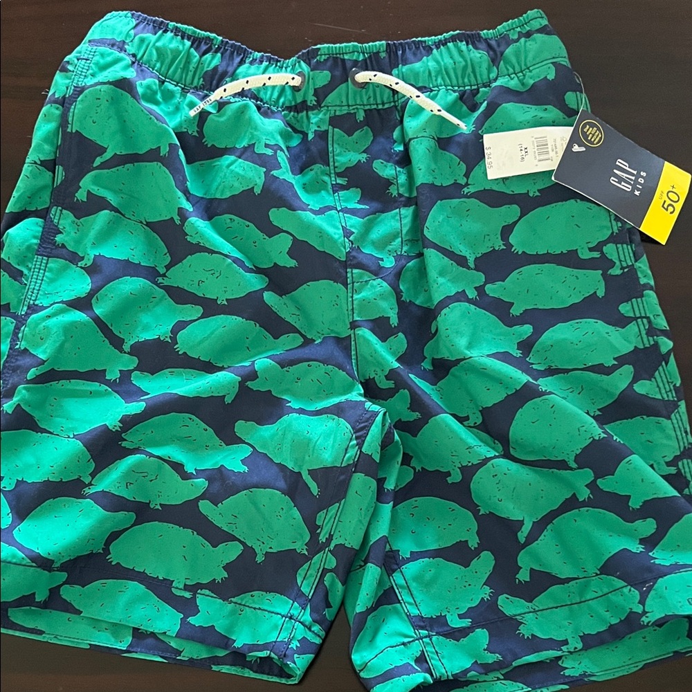 GAP Kids Turtle Print Swim Trunks - Navy and Teal
